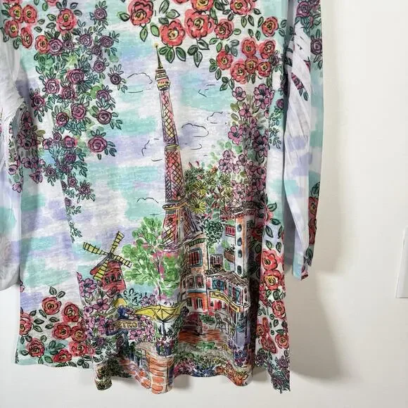 Jess & Jane French Paris Cafe Long Sleeve Tunic T-Shirt Artsy Womens Small - Picture 3 of 6